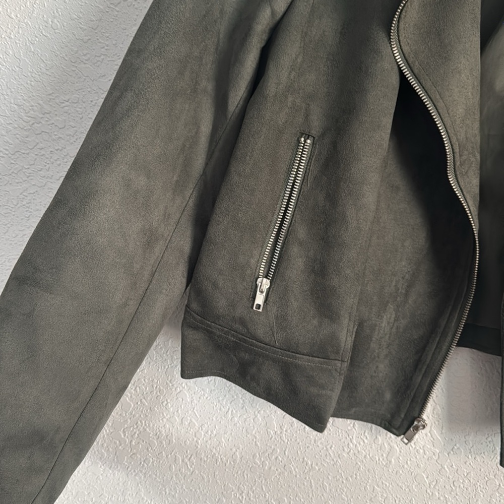 BB Dakota Green Faux Suede Leather Moto Jacket Asymmetrical Design - Picture 3 of 6